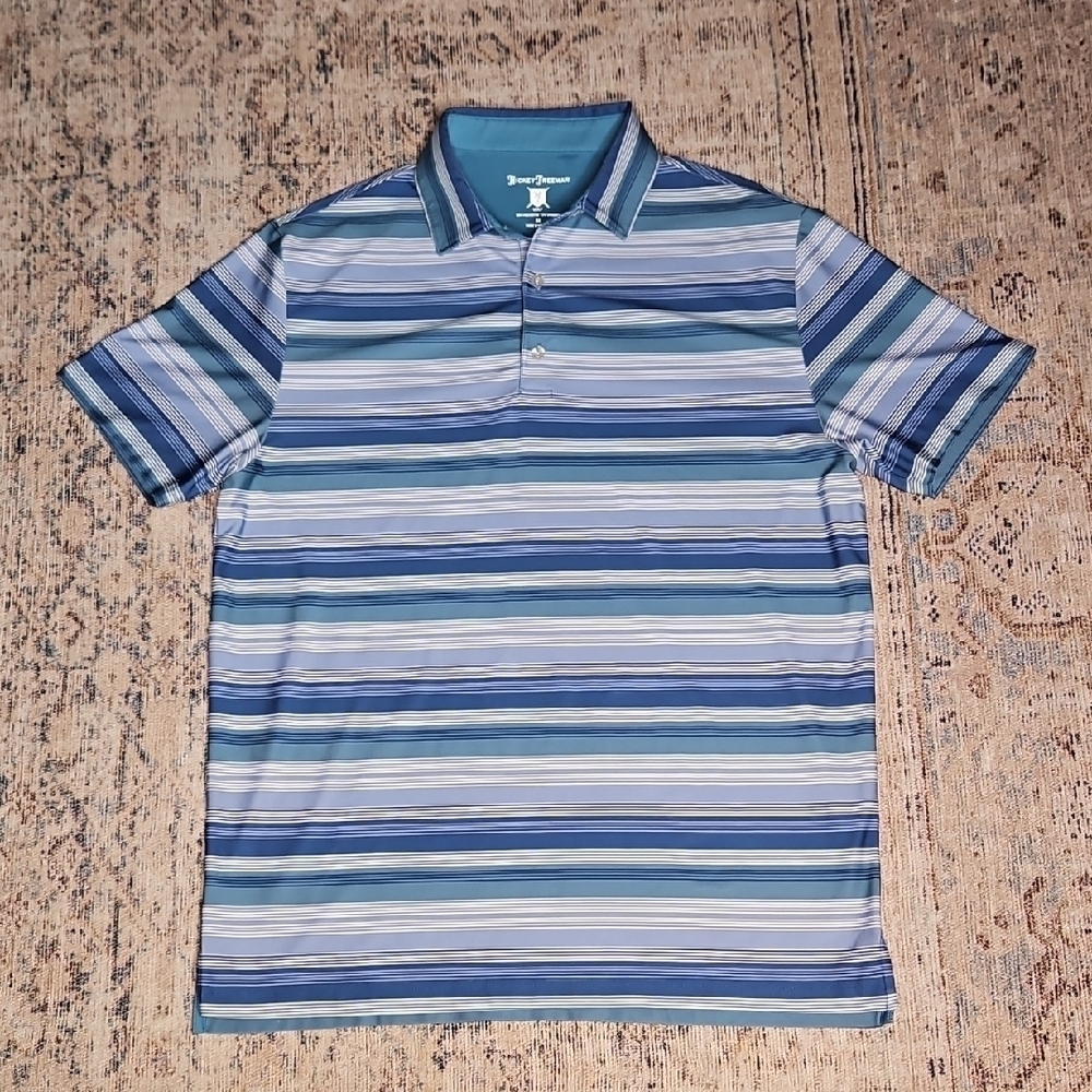 Hickey Freeman Men's Multi Striped Blue Golf Polo Shirt